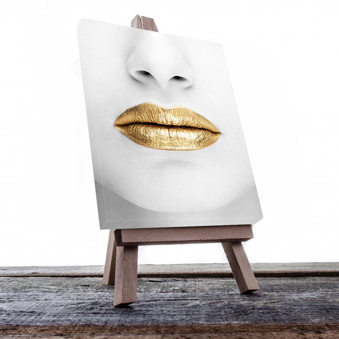 Cuadro Decorativo Labios Dorados en Blanco 90 X 45