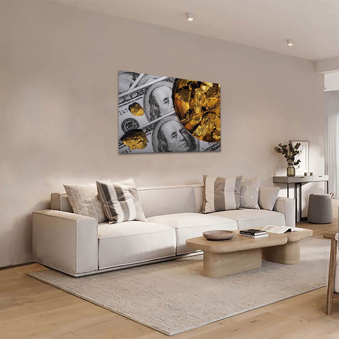 Cuadro Decorativo del Dinero y Oro en Dorado y Negro 45 X 30