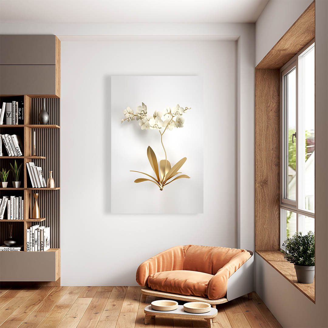 Cuadro Decorativo de Flores Doradas con Fondo Blanco #209 135 X 90