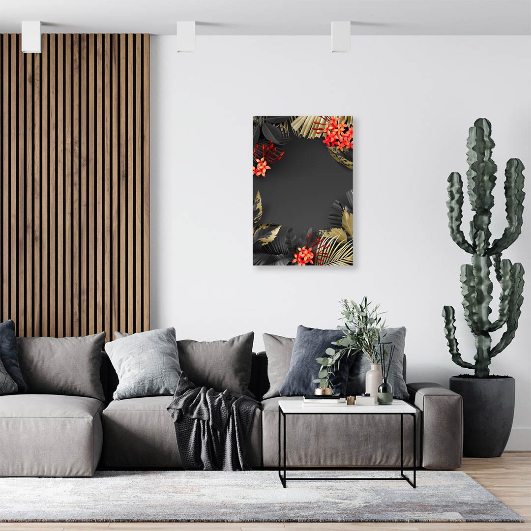 Cuadro Decorativo de Hojas Doradas y Negras #188 120 X 80