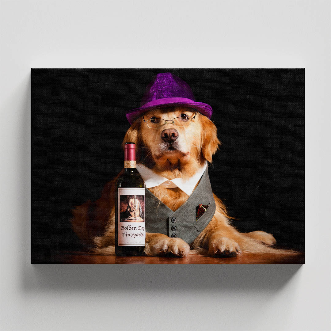 Cuadro Decorativo de Perro Golden Con sombrero y Lentes #07  45 X 30