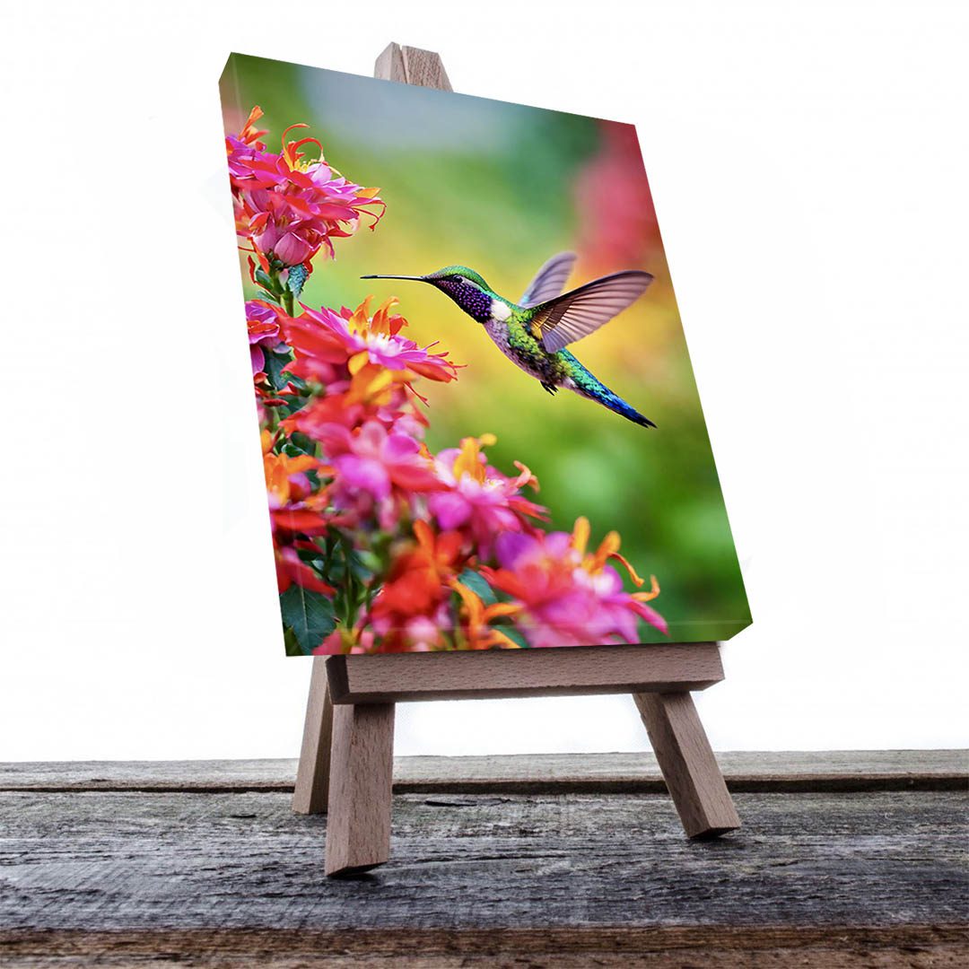 Cuadro Decorativo Colibrí Azul con Flores Rosas #38 135 X 90