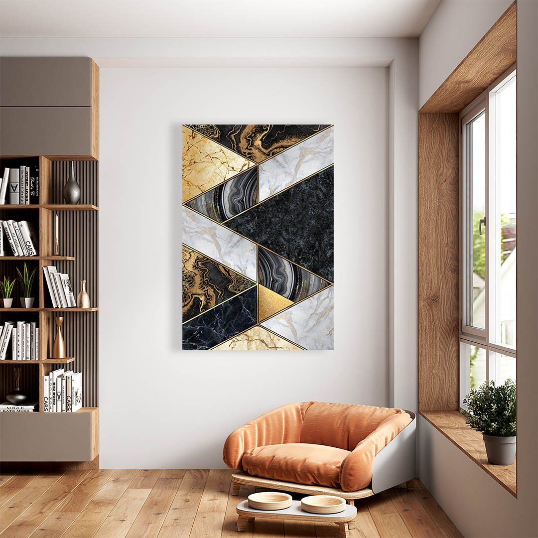 Cuadro Decorativo Moderno estilo Mármol en Dorado y Negro #180 120 X 60