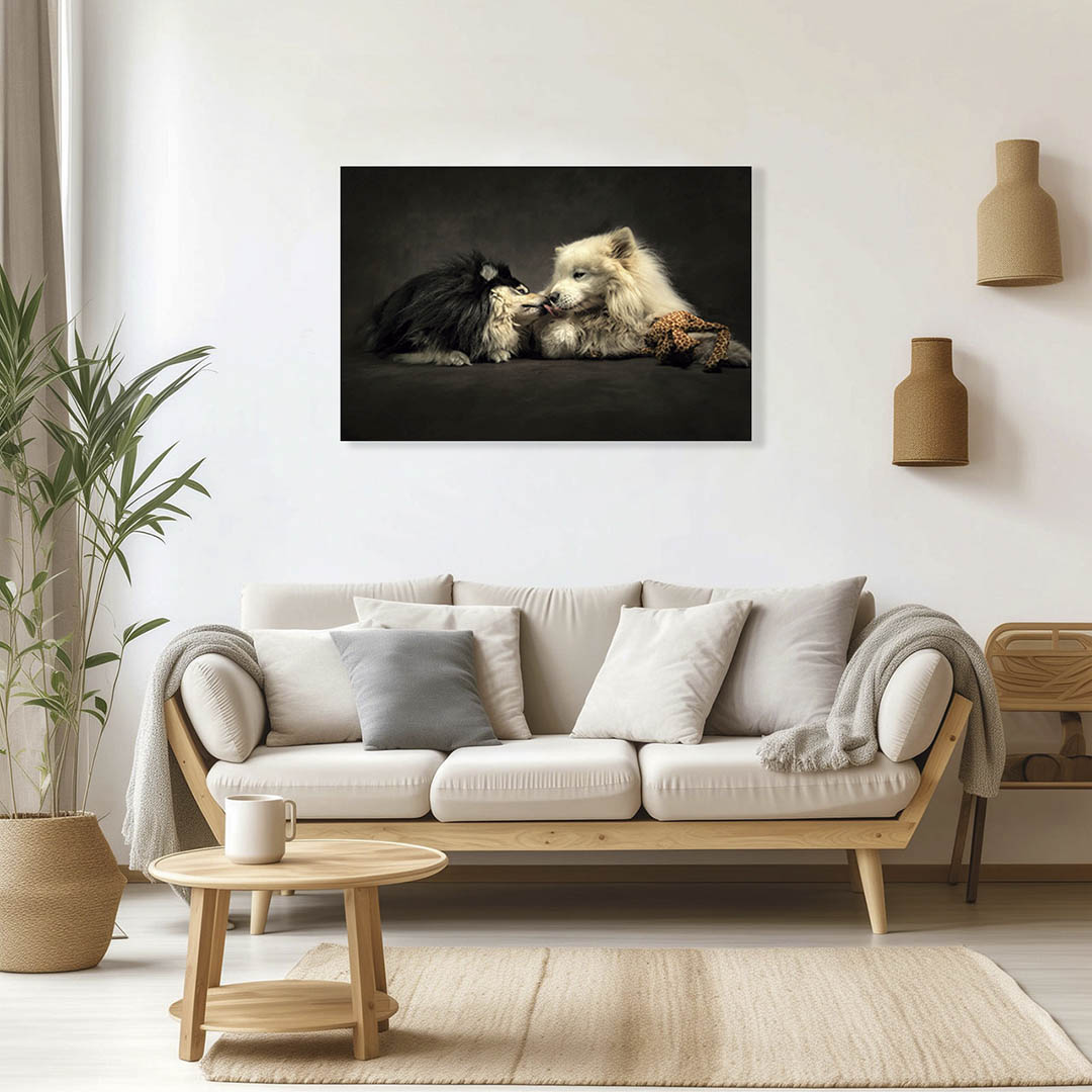 Cuadro Decorativo de Perros Samoyedos Blanco y Negro #02  45 X 30