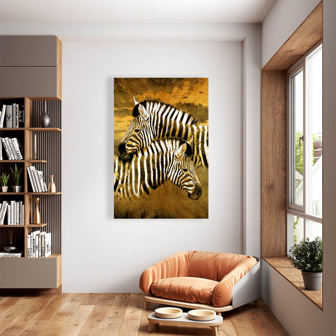 Cuadro Decorativo Cebras en Dorado #130 120 X 60