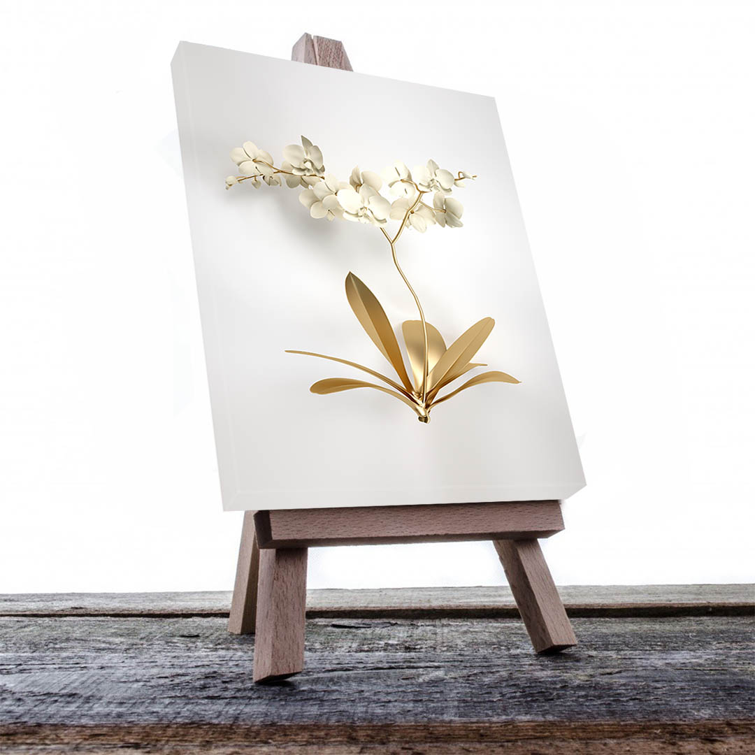 Cuadro Decorativo de Flores Doradas con Fondo Blanco #209 135 X 90