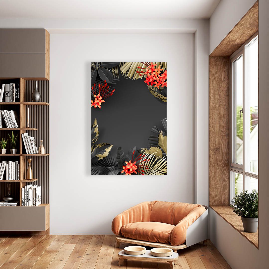 Cuadro Decorativo de Hojas Doradas y Negras #188 120 X 80