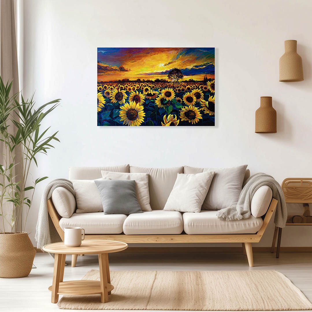Cuadro Decorativo Campo de Girasoles Estilo Oleo #14 135 X 90