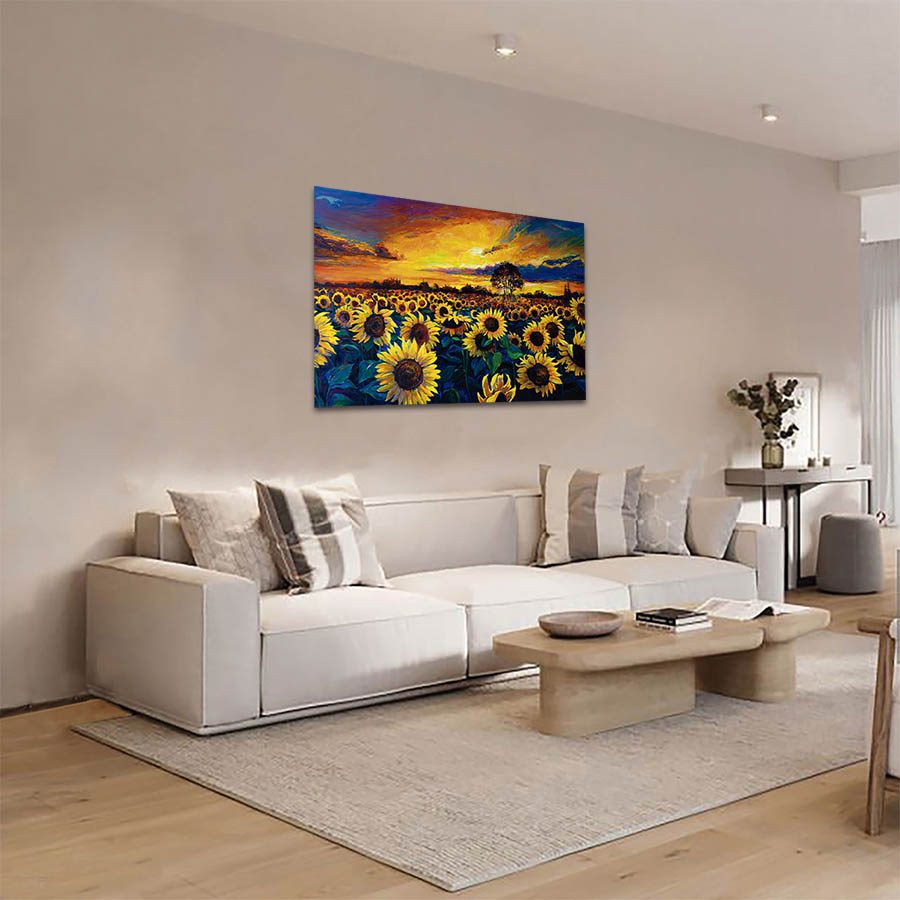 Cuadro Decorativo Campo de Girasoles Estilo Oleo #14 135 X 90