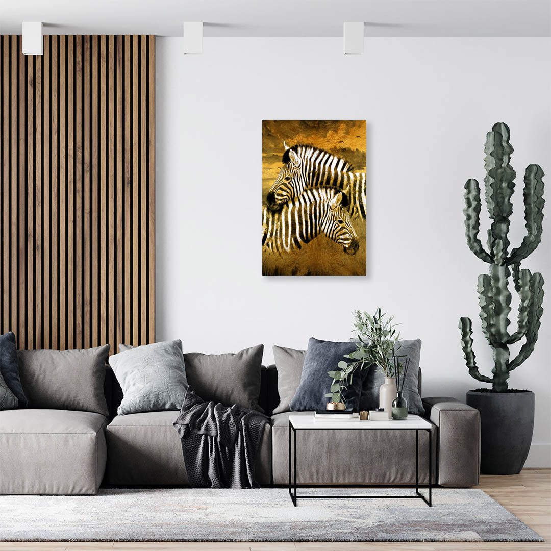 Cuadro Decorativo Cebras en Dorado #130 120 X 60