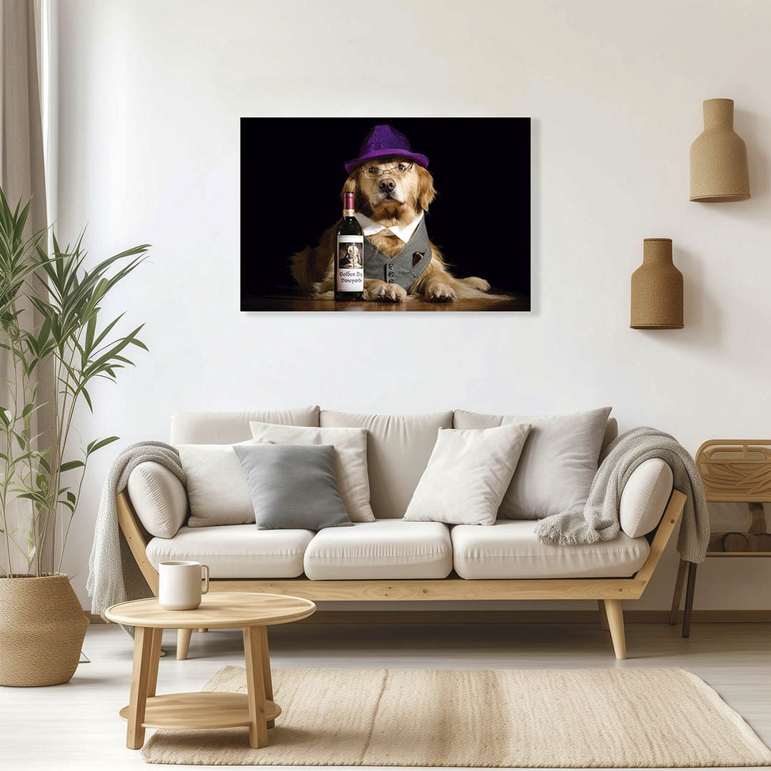 Cuadro Decorativo de Perro Golden Con sombrero y Lentes #07  45 X 30