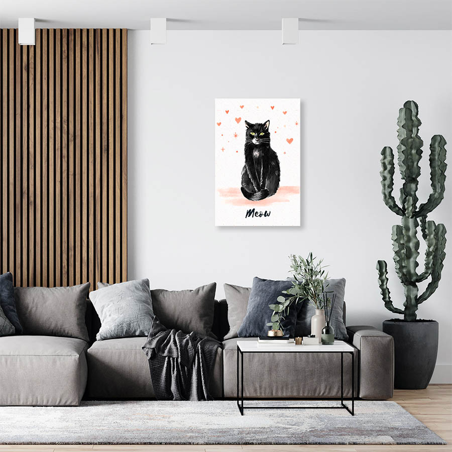 Cuadro Decorativo Dibujo de Gato Negro #575  120 X 60