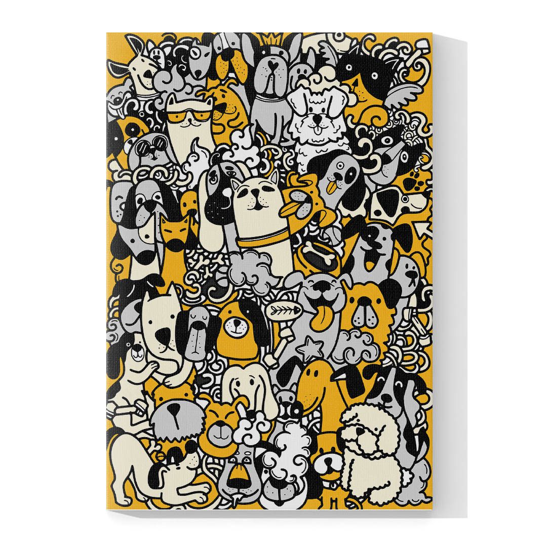 Cuadro Decorativo Dibujo de Perros Doodle #566  90 X 45