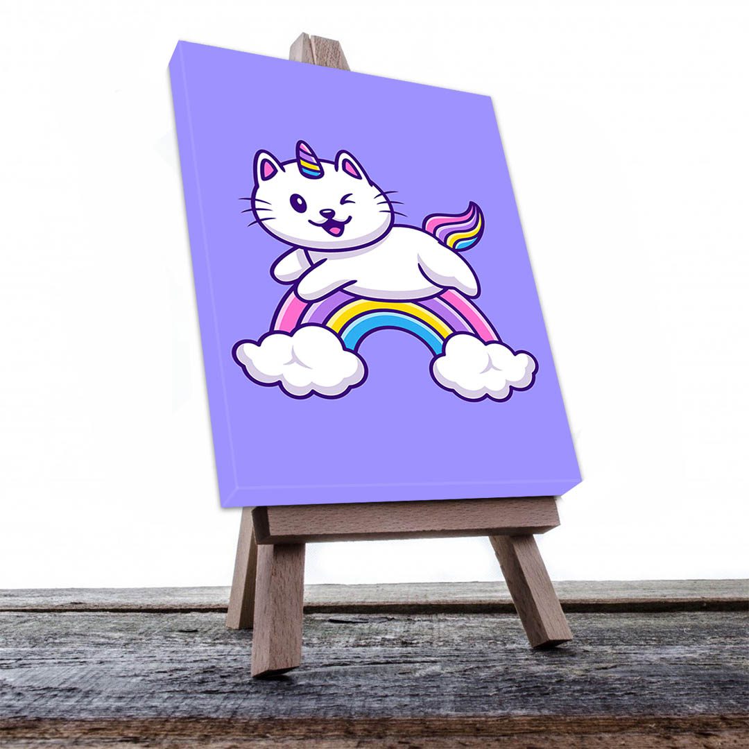 Cuadro Decorativo Dibujo Gato Unicornio #585  135 X 90
