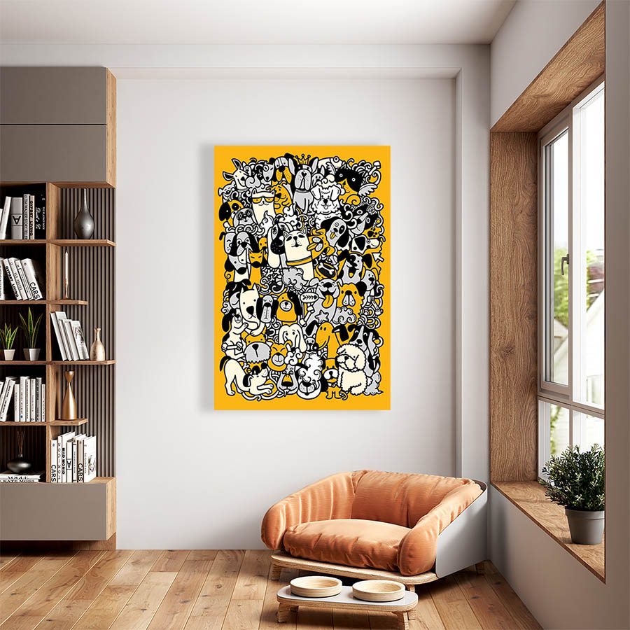 Cuadro Decorativo Dibujo de Perros Doodle #566  120 X 60