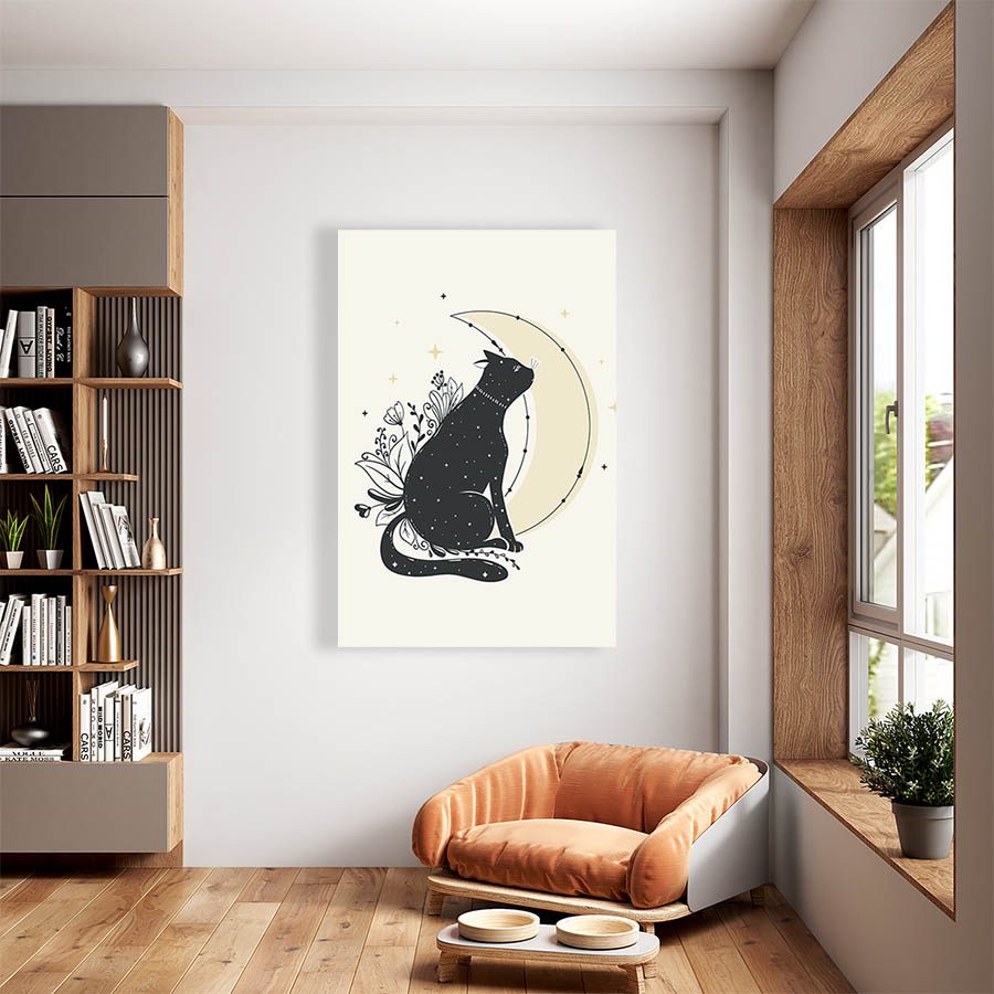 Cuadro Decorativo Dibujo de Gato en la Luna #577  135 X 90