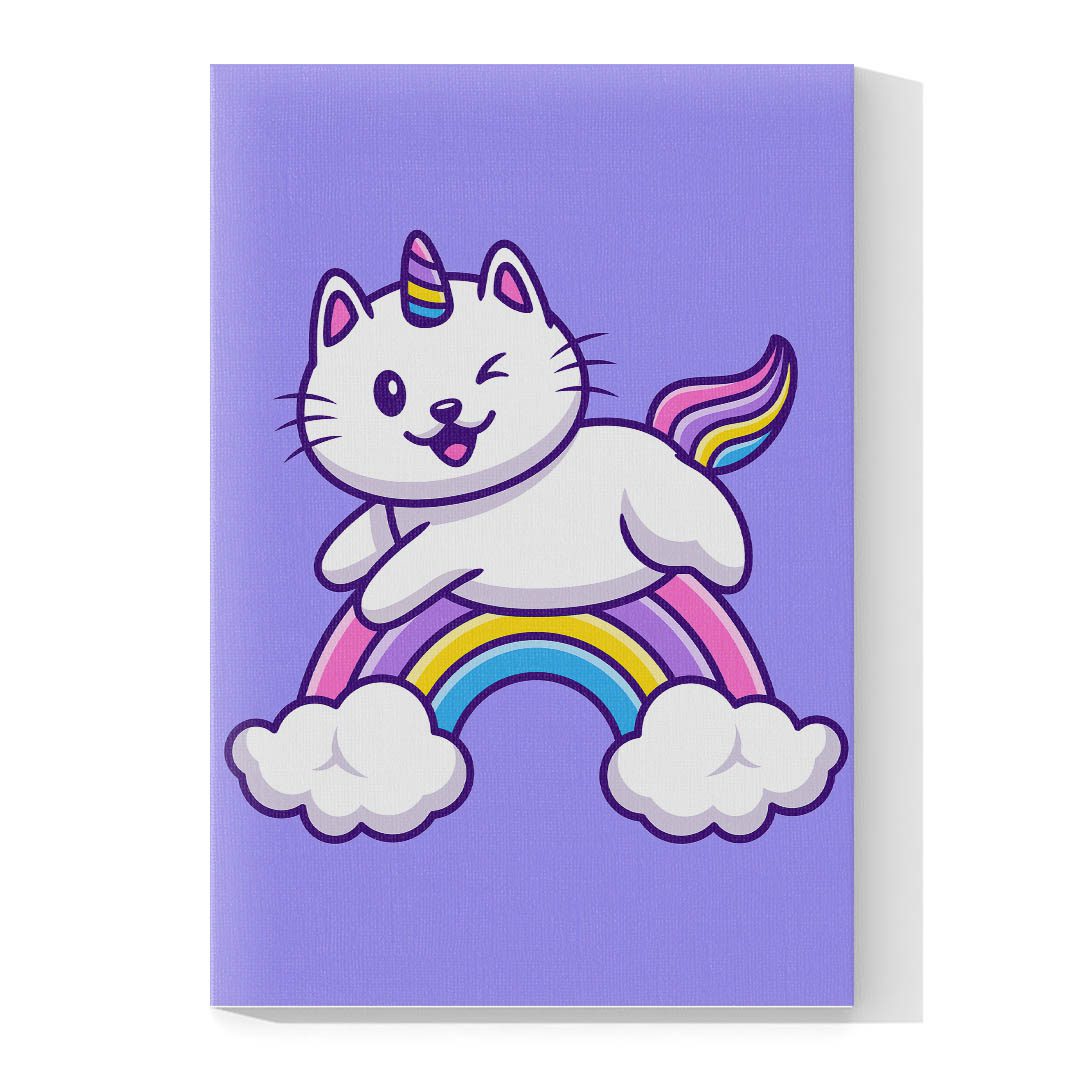 Cuadro Decorativo Dibujo Gato Unicornio #585  135 X 90