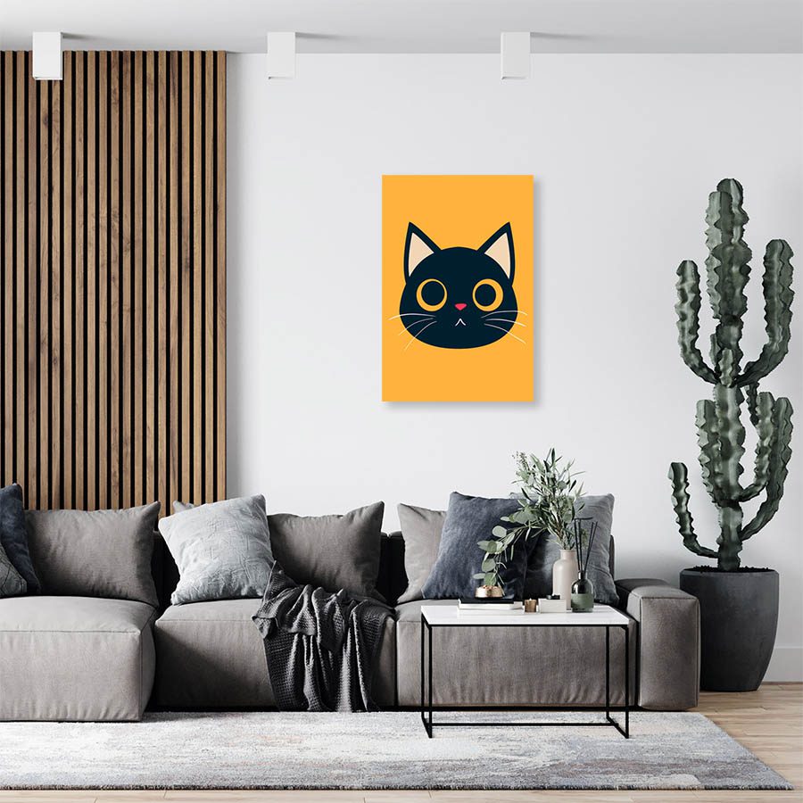 Cuadro Decorativo Dibujo Gato Sorprendido Negro #572  120 X 80