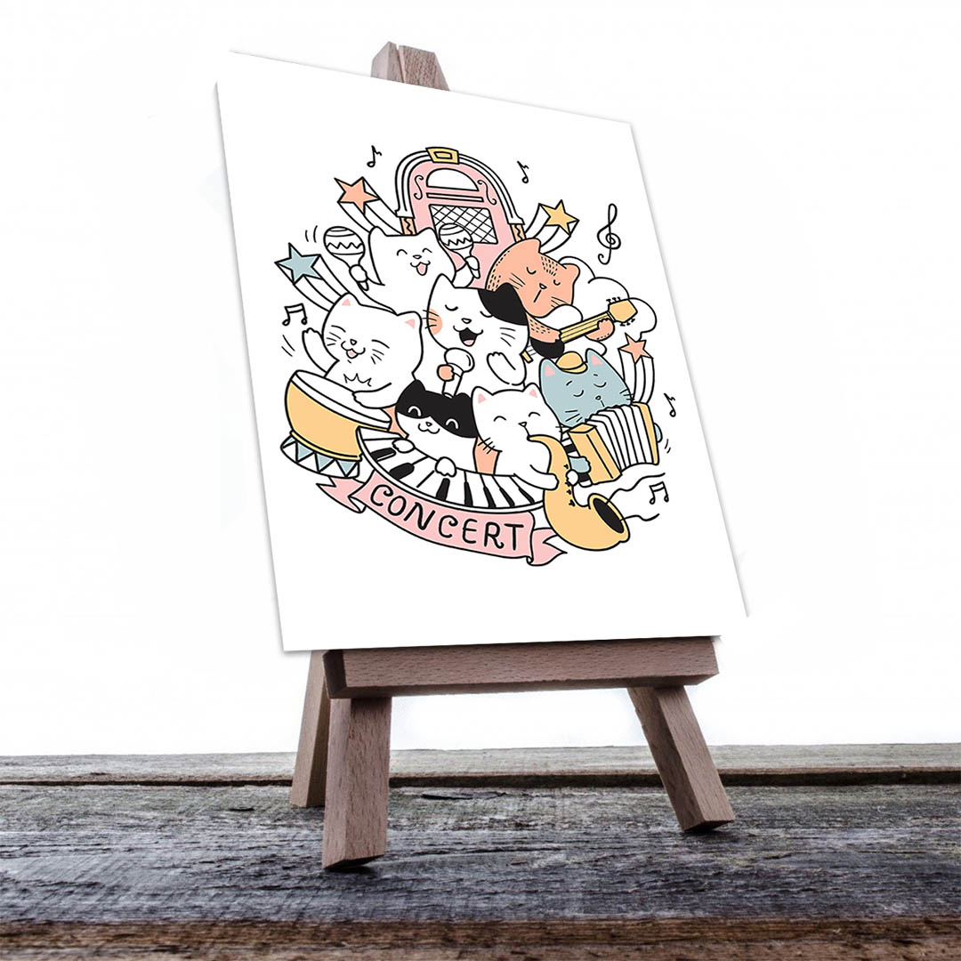 Cuadro Decorativo Dibujo Gatos En Concierto #579  120 X 60