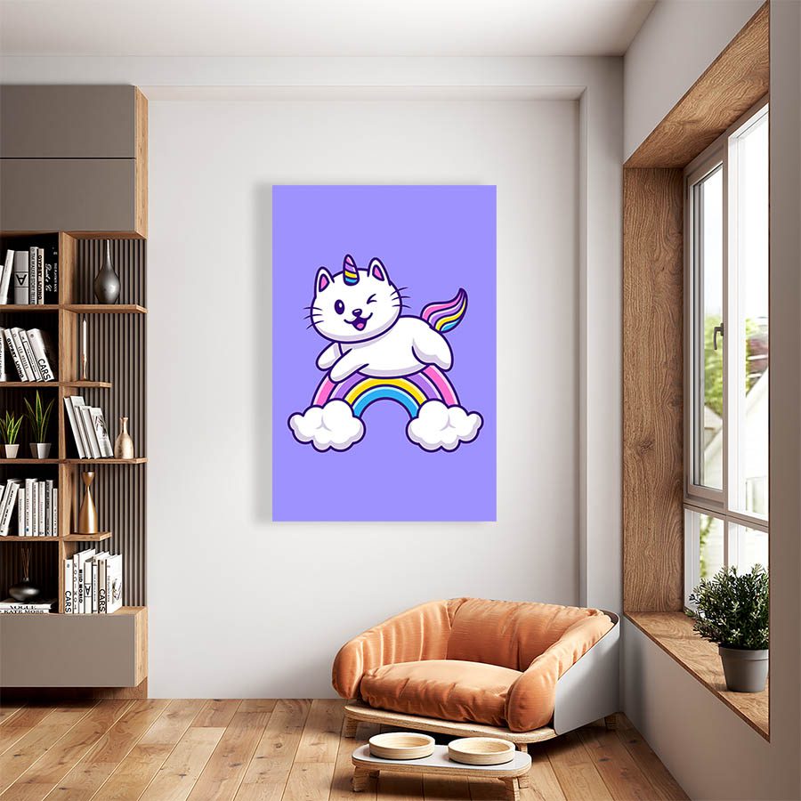 Cuadro Decorativo Dibujo Gato Unicornio #585  135 X 90