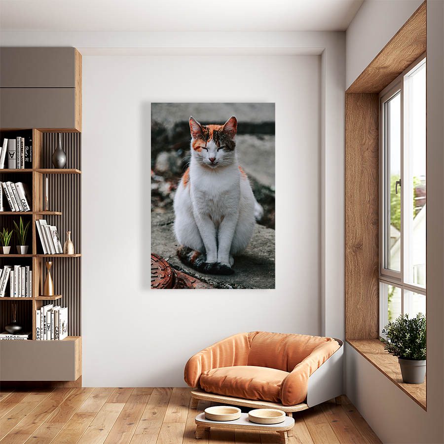Cuadro Decorativo de Gato Blanco con Café #540  90 X 60