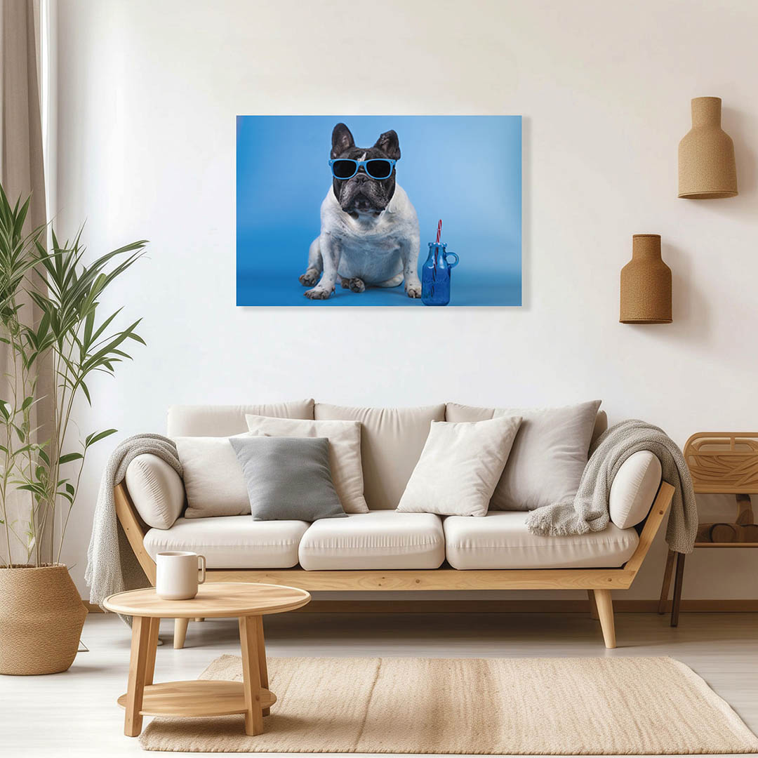 Cuadro Decorativo de Perro Pug Blanco con Lentes #25  90 X 45
