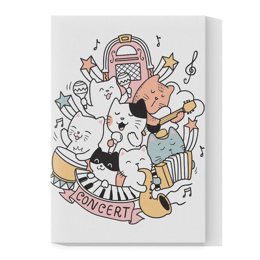 Cuadro Decorativo Dibujo Gatos En Concierto #579  120 X 60