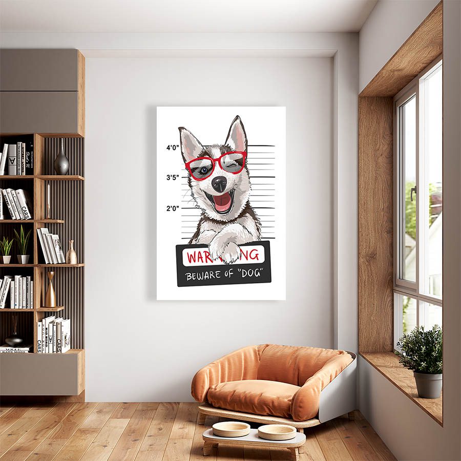 Cuadro Decorativo Dibujo Perro Husky se Busca #553  90 X 60