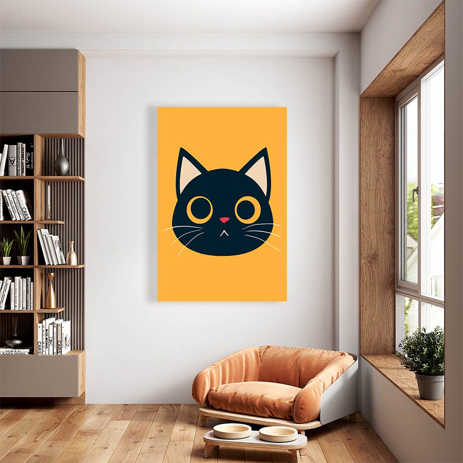 Cuadro Decorativo Dibujo Gato Sorprendido Negro #572  120 X 80