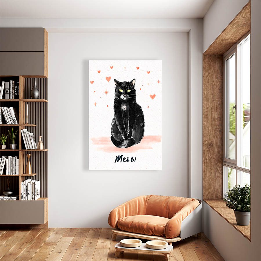 Cuadro Decorativo Dibujo de Gato Negro #575  120 X 60