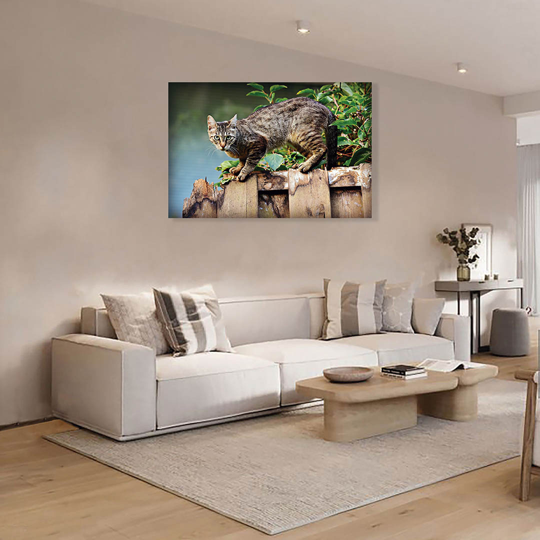 Cuadro Decorativo de Gato Gris con Café #44  120 X 80