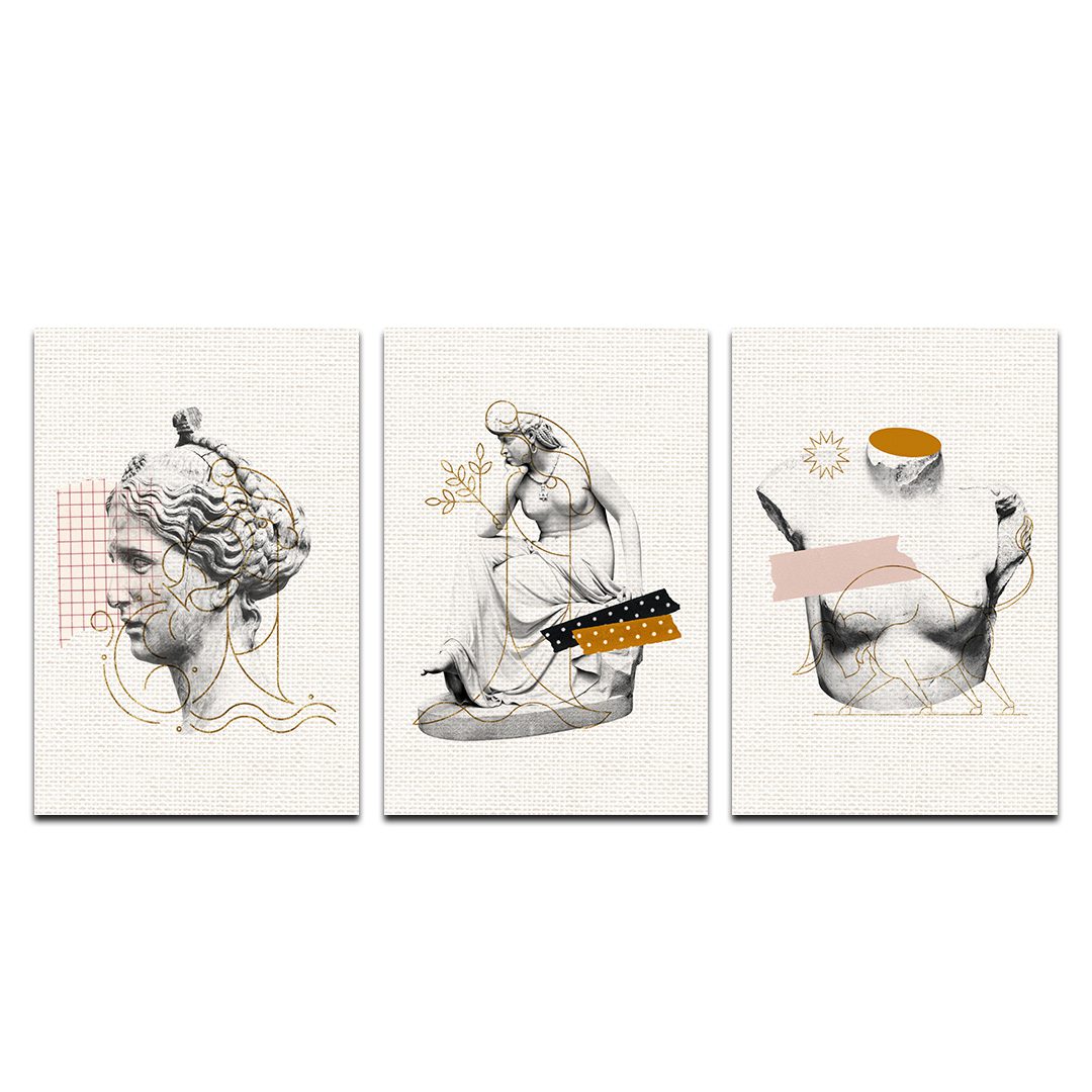 Set de 3 Cuadros Decorativos Figuras Griegas Modernos 45 X 30
