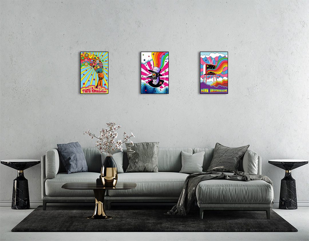 Set de 3 Cuadros Decorativos Psicodélicos  45 X 30