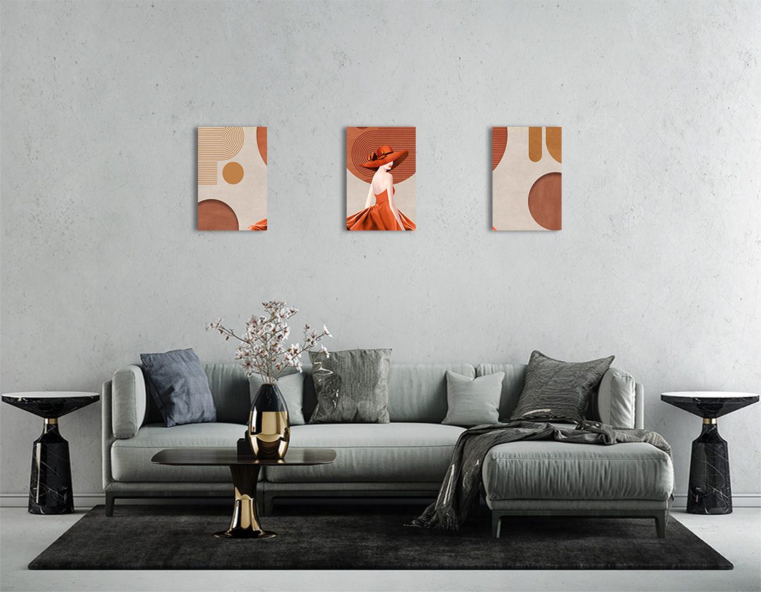 Set de 3 Cuadros Decorativos Moderno Minimalista con Mujer en Rojo 45 X 30