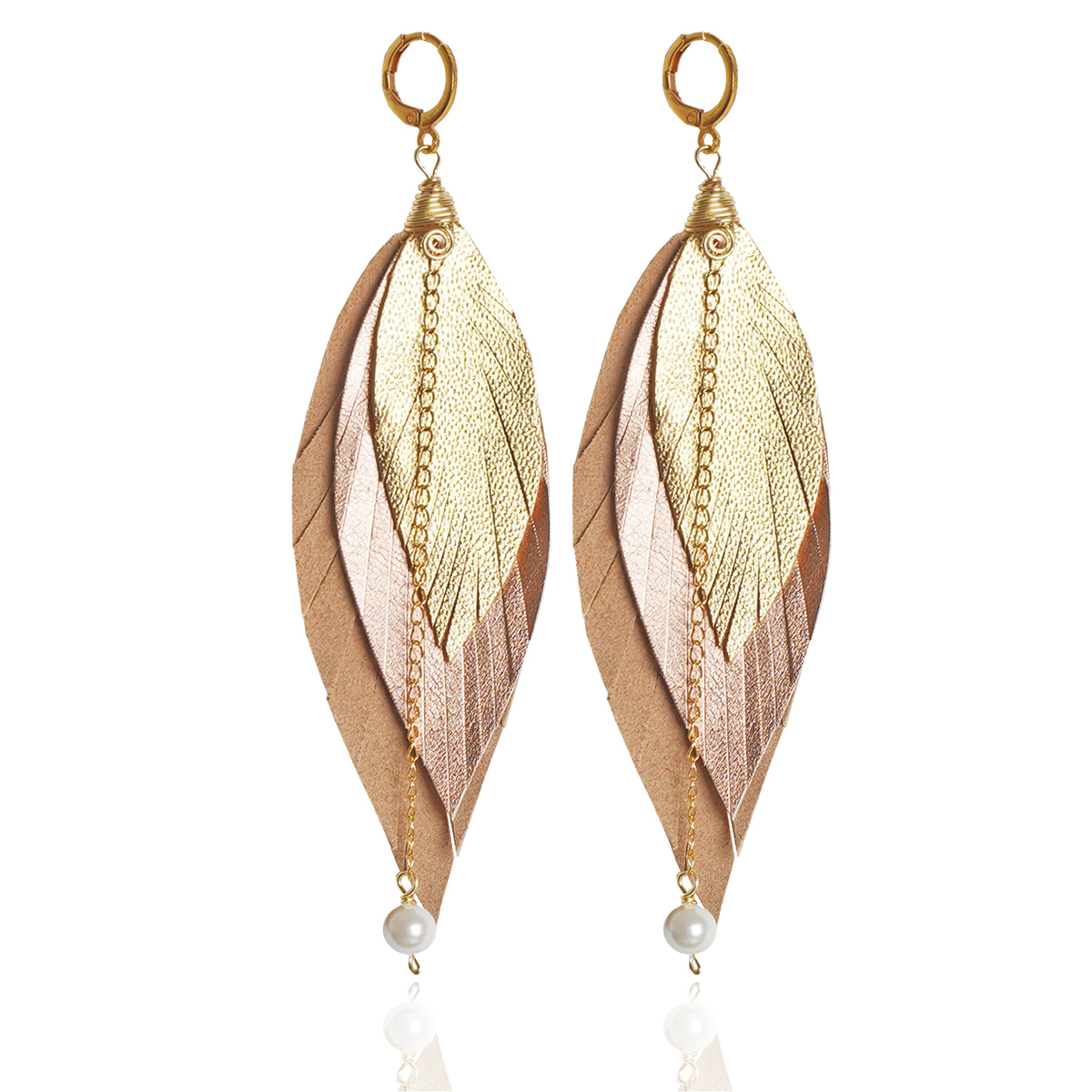 Aretes largos mujer de plumas GAVILÁN joyería VANGANIA