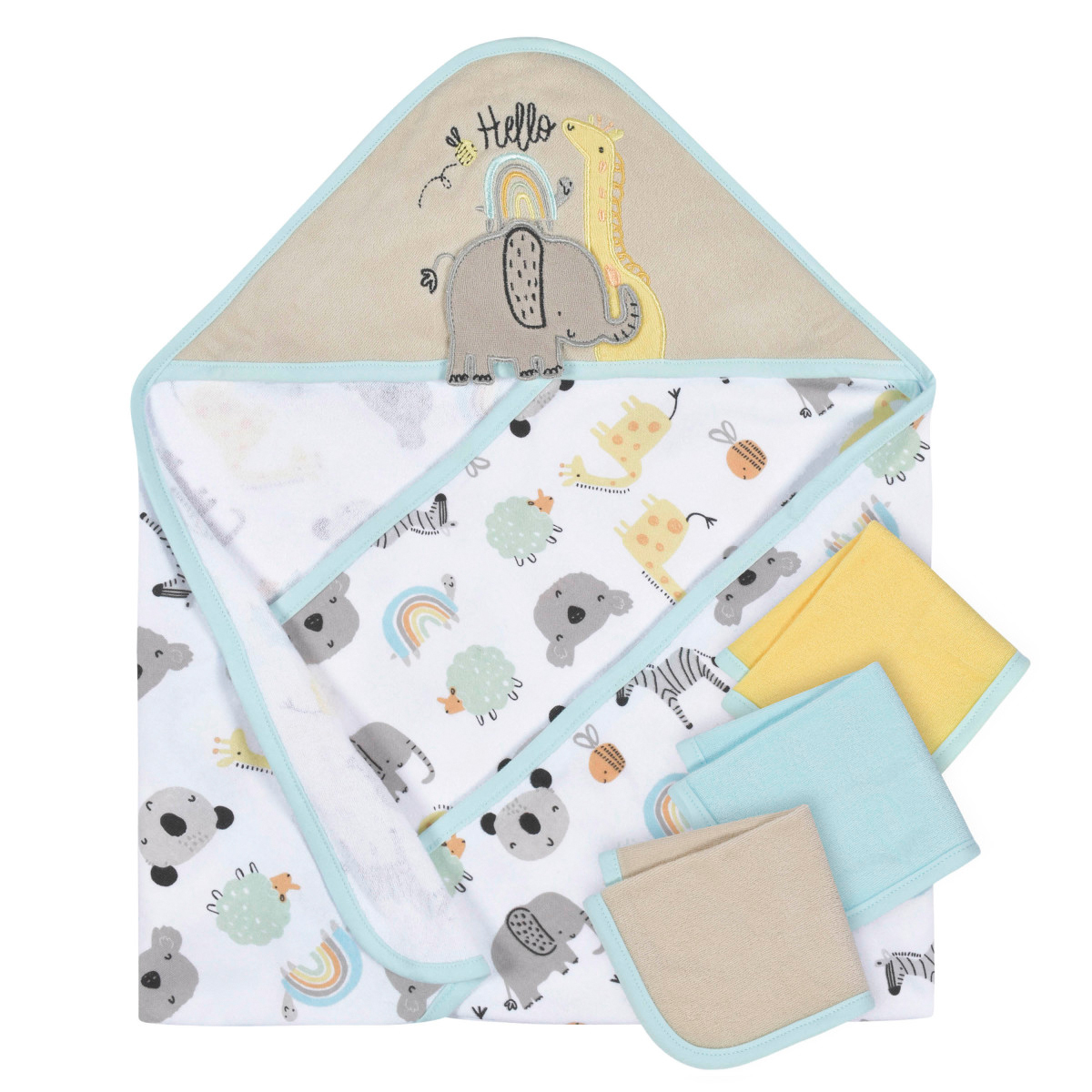 Set 4 toallas bebé Gerber con capucha 80% algodón azul
