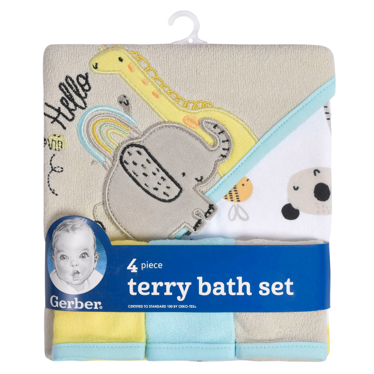 Set 4 toallas bebé Gerber con capucha 80% algodón azul