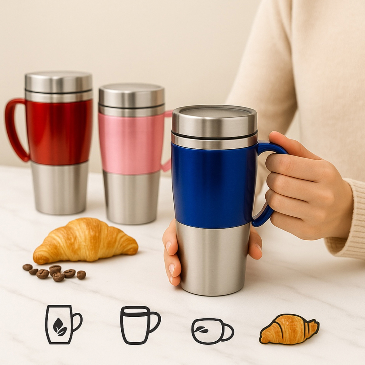 Set 6 pzs termos Domore 450 ml acero inoxidable lujo