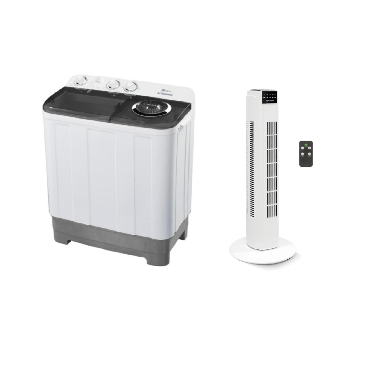 Combo Lavadora Hisense 11Kg Doble Tina + Ventilador de Torre Fussion 32" Blanco ENDY