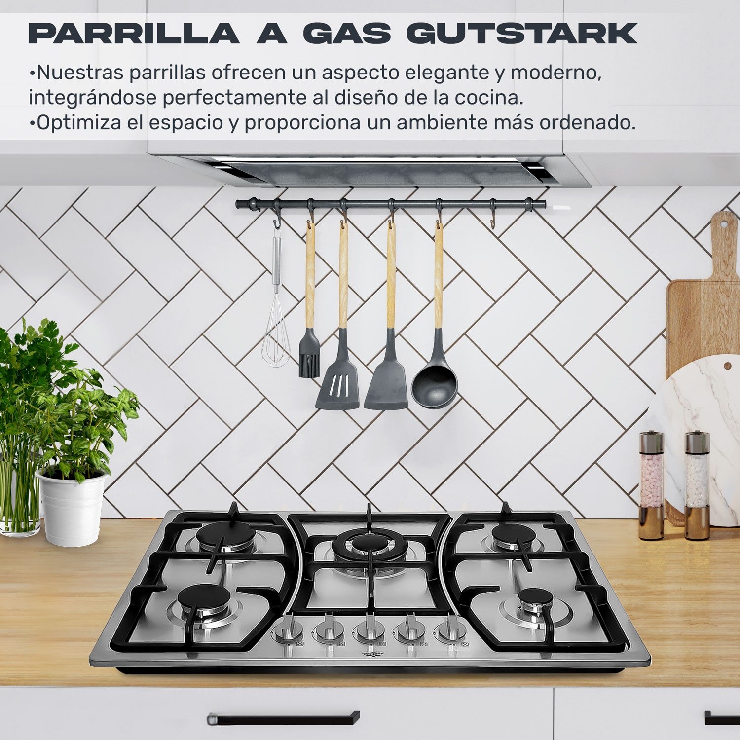 Parrilla Estufa de Gas 5 Quemadores Empotrable Acero Inoxidable Gutstark
