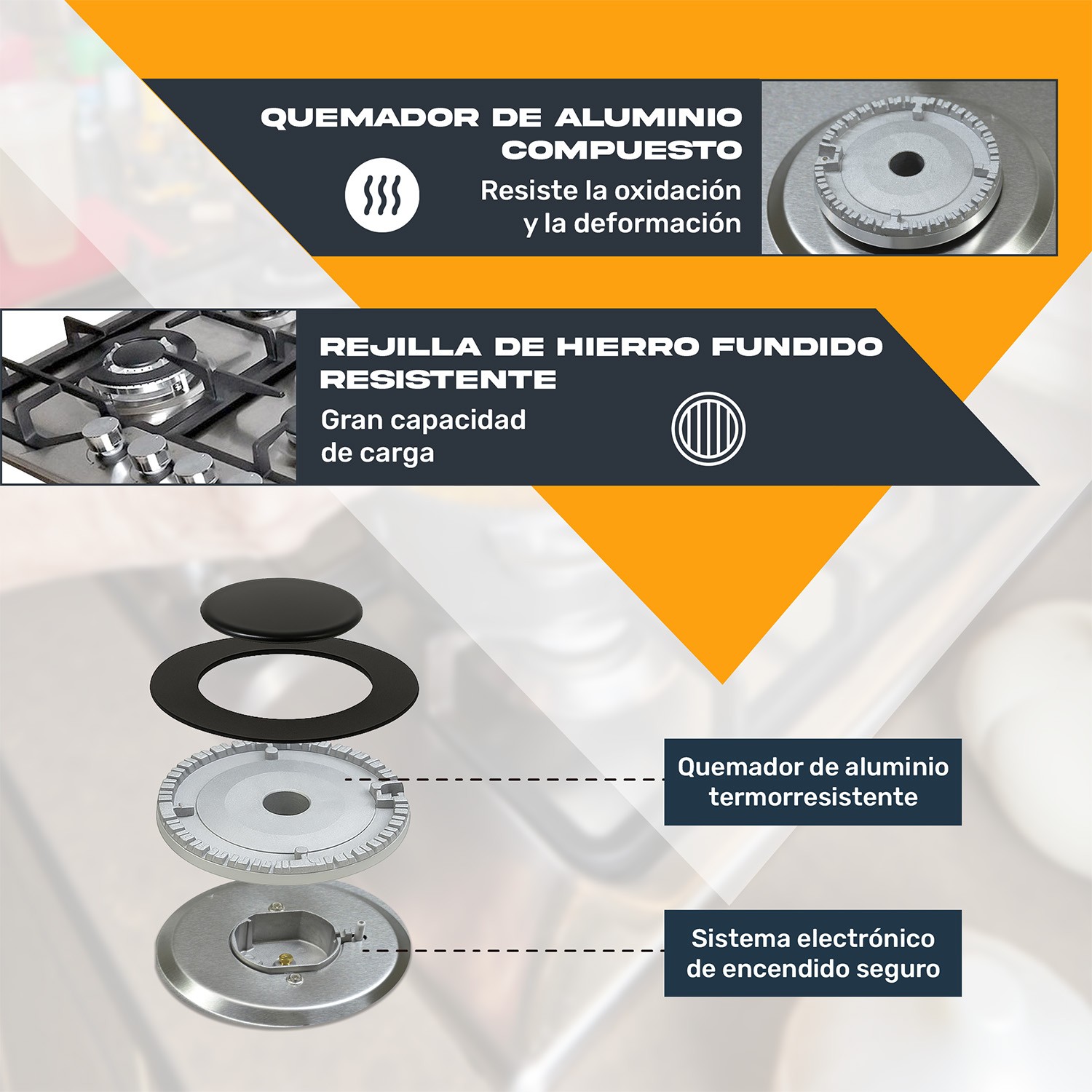 Parrilla de Gas 6 Quemadores Empotrable Acero Inoxidable Gutstark