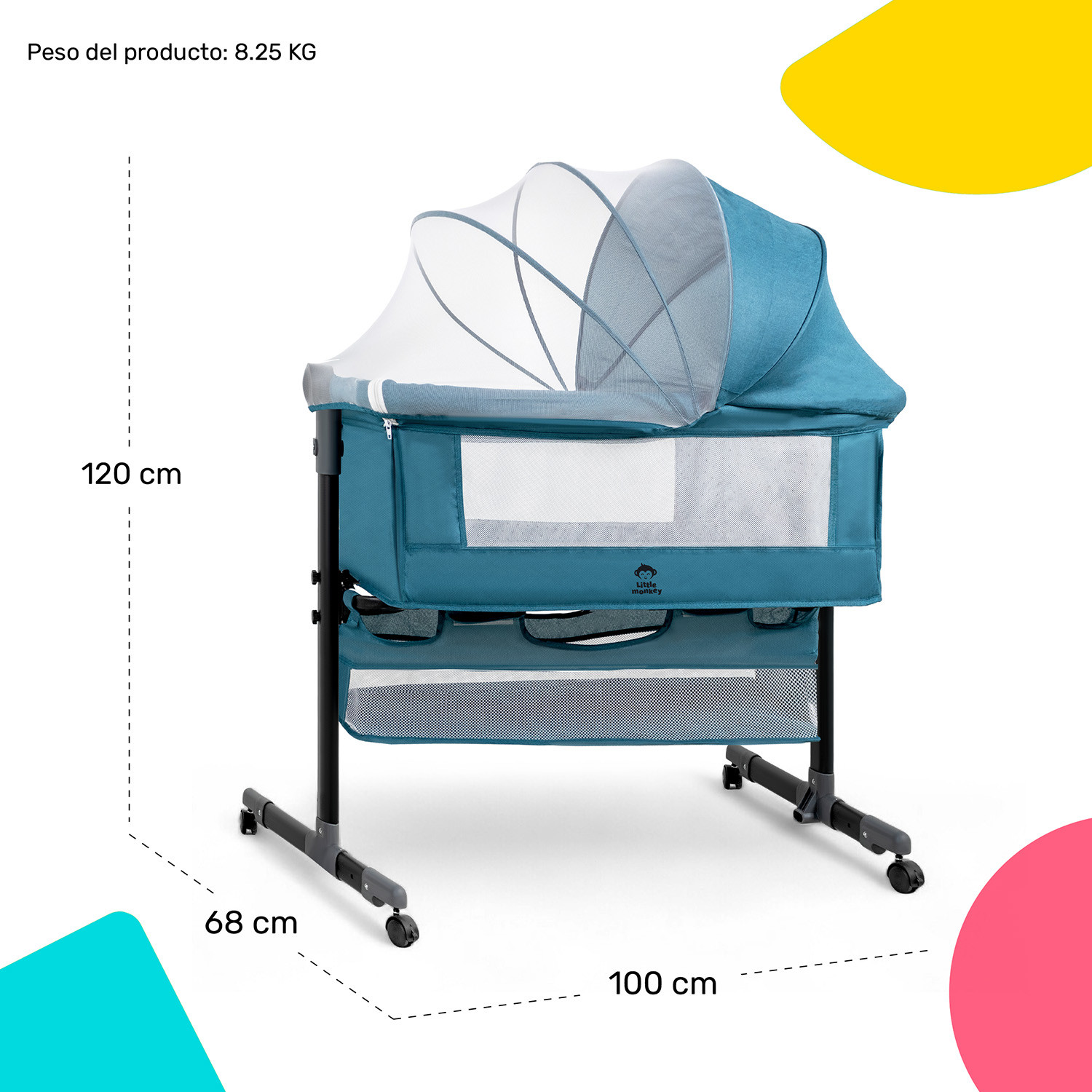 Cuna Cama Colecho Cambiador Bebe Mosquitero Ruedas 3 En 1 Azul
