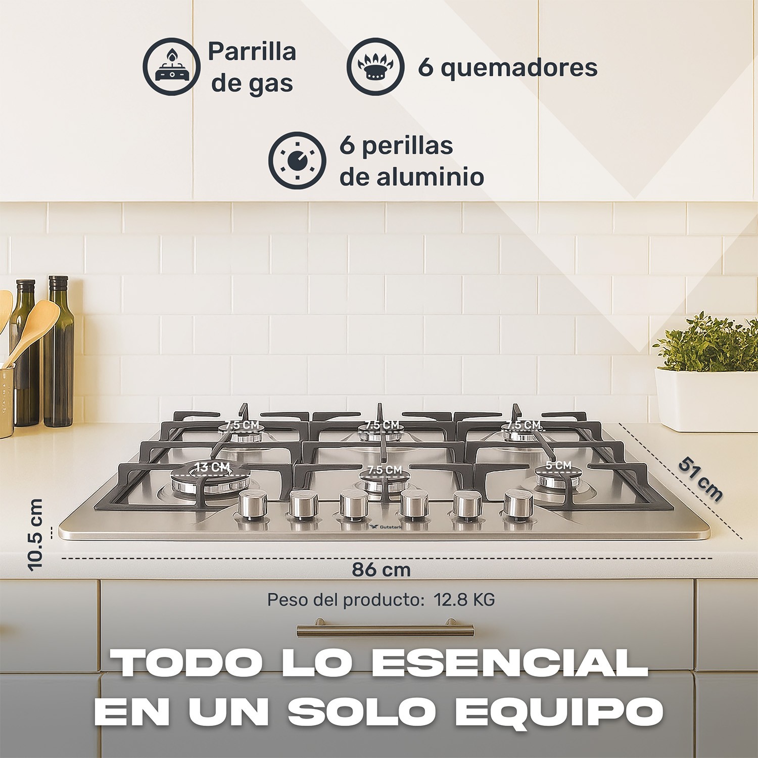 Parrilla de Gas 6 Quemadores Empotrable Acero Inoxidable Gutstark