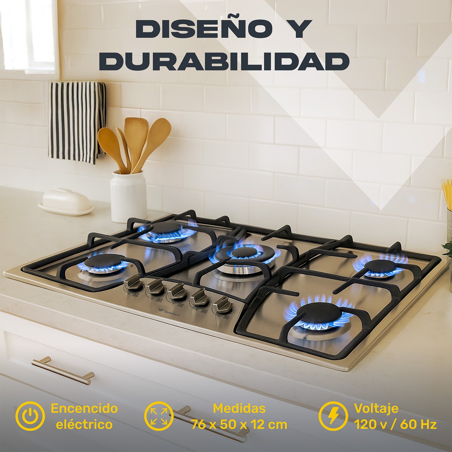 Parrilla Estufa de Gas 5 Quemadores Empotrable Acero Inoxidable Gutstark