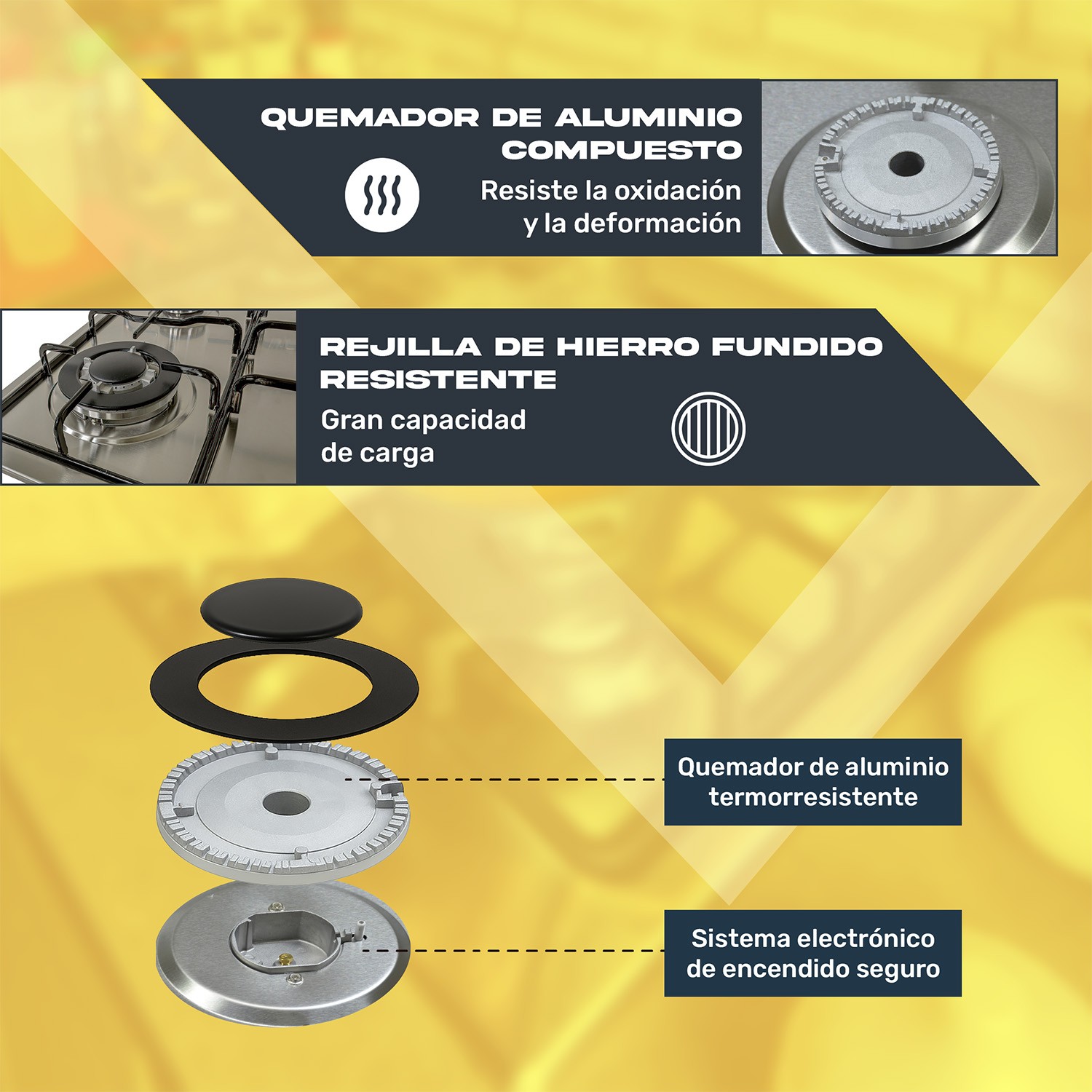 Parrilla Estufa de Gas 5 Quemadores Empotrable Acero Inoxidable Gutstark