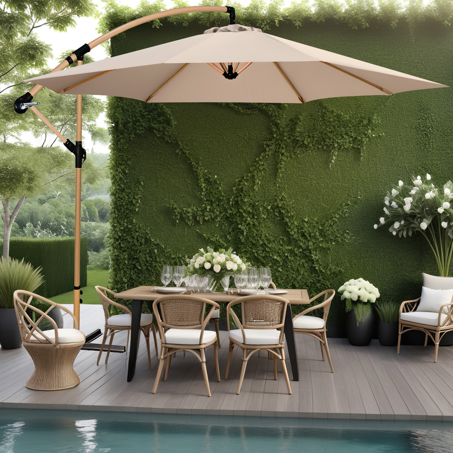Sombrilla Tipo Madera Jardin Exterior 2.9m Playa Terraza Beige Jardimex