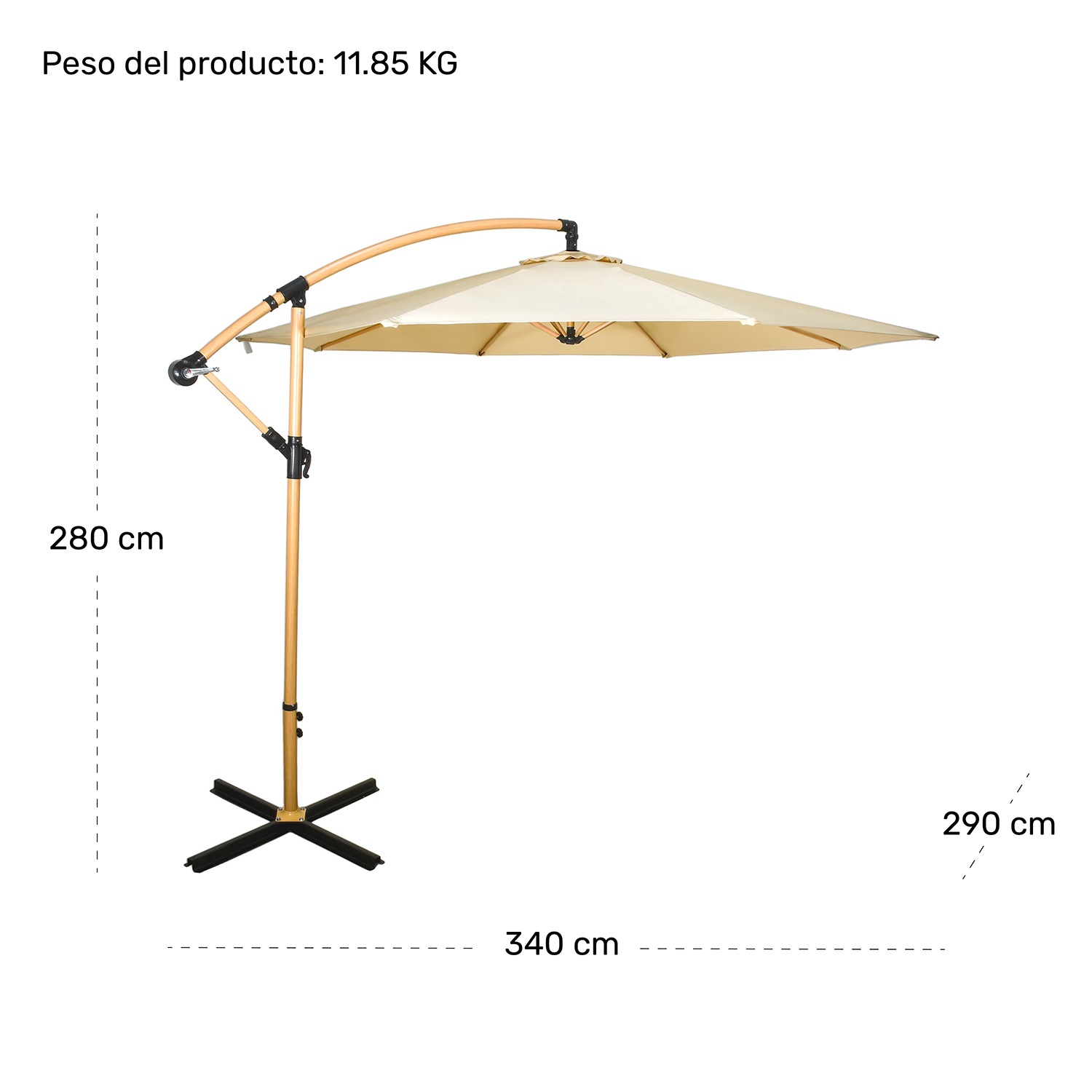 Sombrilla Tipo Madera Jardin Exterior 2.9m Playa Terraza Beige Jardimex