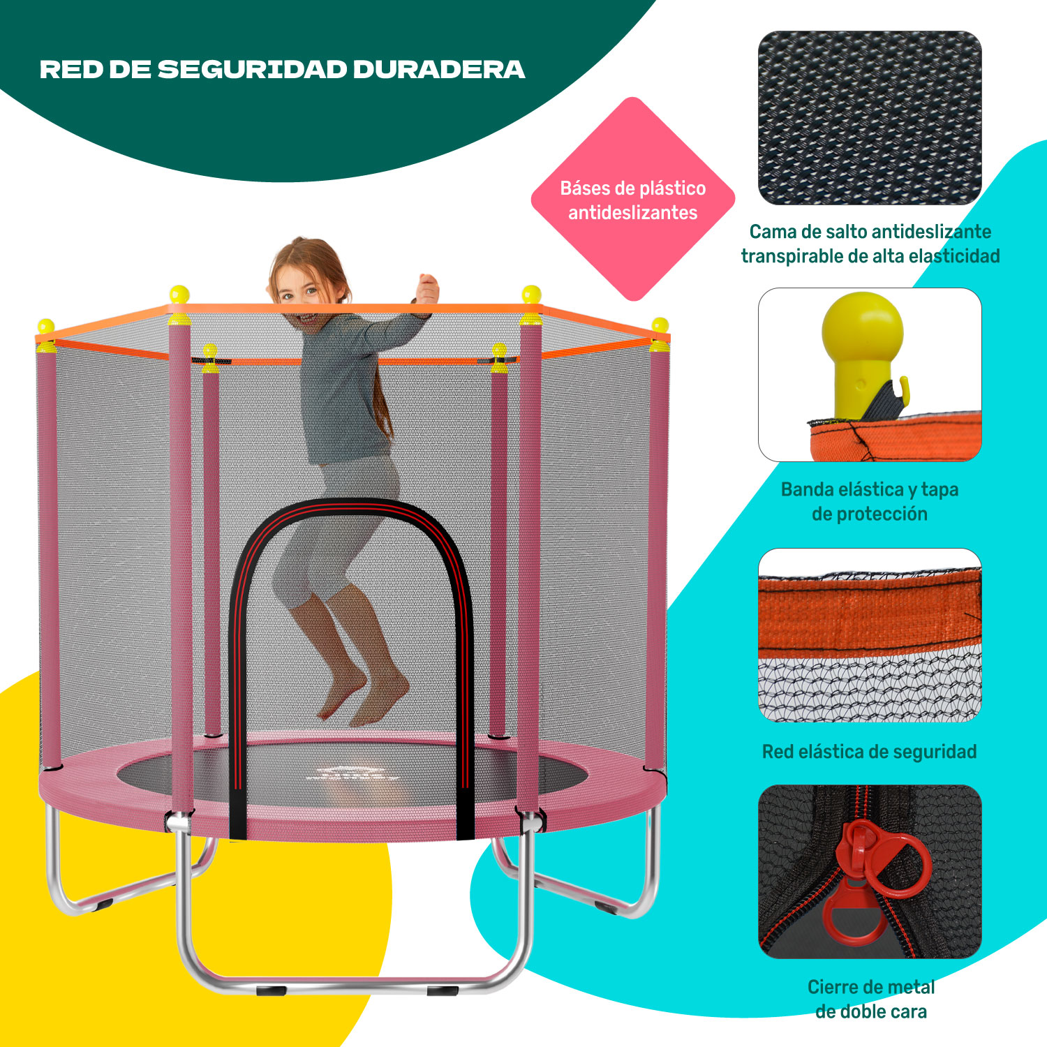 Trampolin Tumbling Niños Brincolin Infantil Red Seguridad Rosa Little Monkey