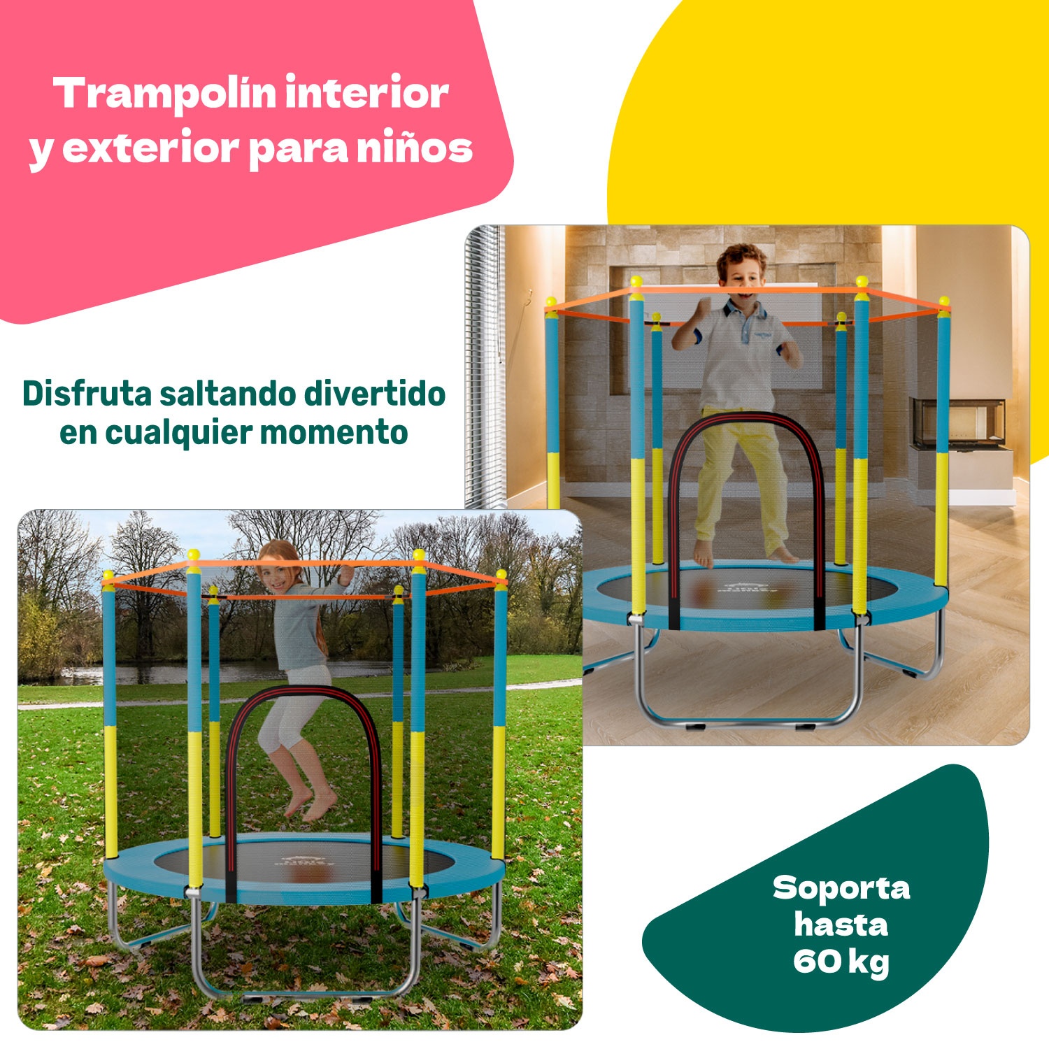 Trampolin Tumbling Niños Brincolin Infantil Red Seguridad Amarillo Little Monkey