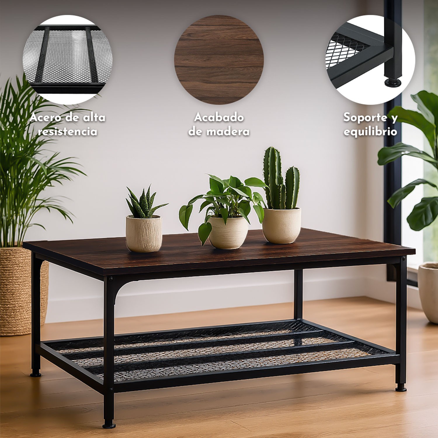 Mesa Centro Sala Minimalista Industrial Acero 100x60x47cm Houzer image number null